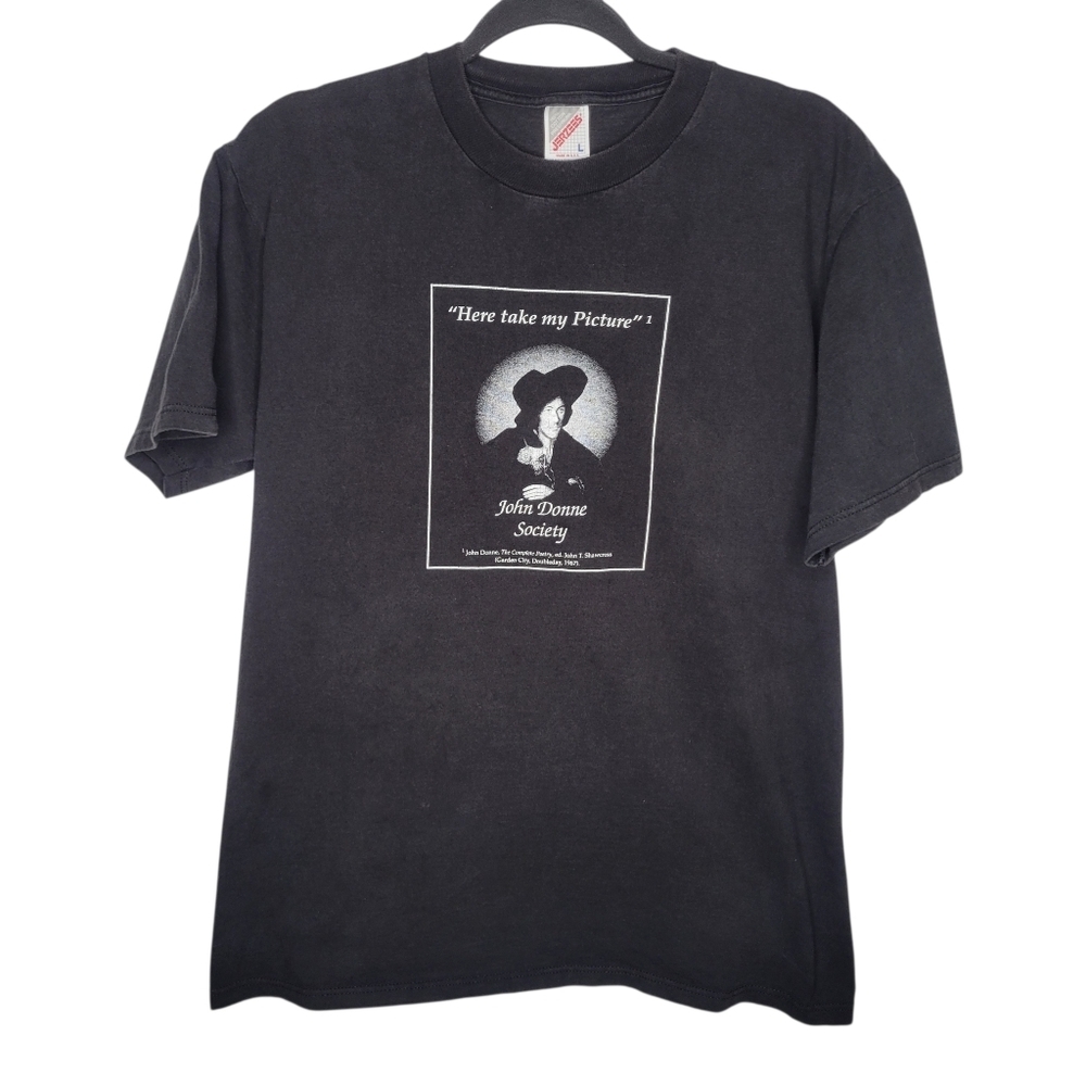 Vintage 90s John Donne Society Scholar Poet Art Graphic T-Shirt Size Large
